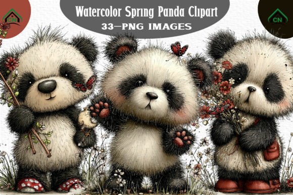 Adorable Watercolor Spring Panda Clipart for Creative Projects