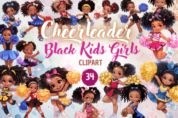 Celebrate Diversity with Cheerleader Black Kids Girls Clipart
