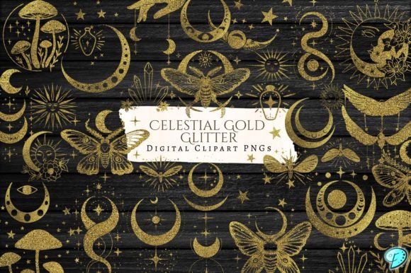 Celestial Gold Glitter Clipart PNG Pack: A Designer's Sparkle