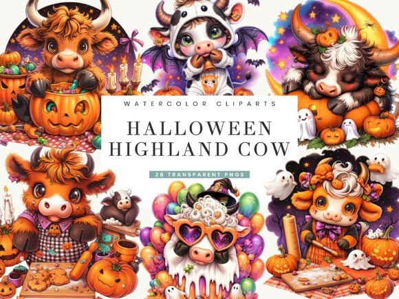 Charming Halloween Highland Cow Clipart for Seasonal Designs