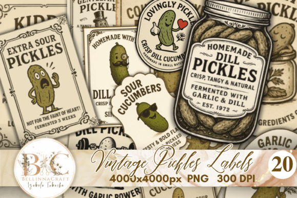 Charming Vintage Pickles Labels for Canning & Crafts