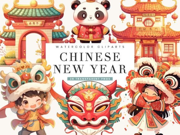 Charming Watercolor Designs: The Cute Chinese New Year Clipart Bundle