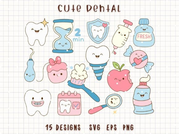 Cute Dental SVG Bundle: Adorable Tooth Clipart for Modern Projects