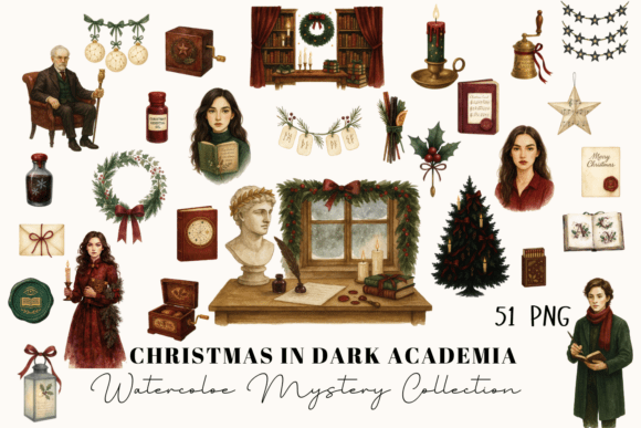 Embrace Moody Holiday Magic with Dark Academia Clipart