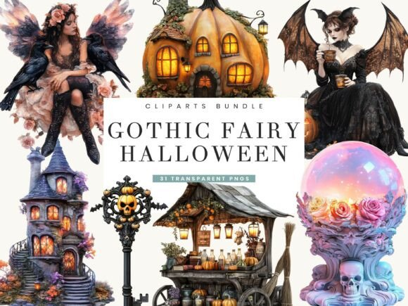 Enchanting Gothic Fairy Halloween Clipart Bundle