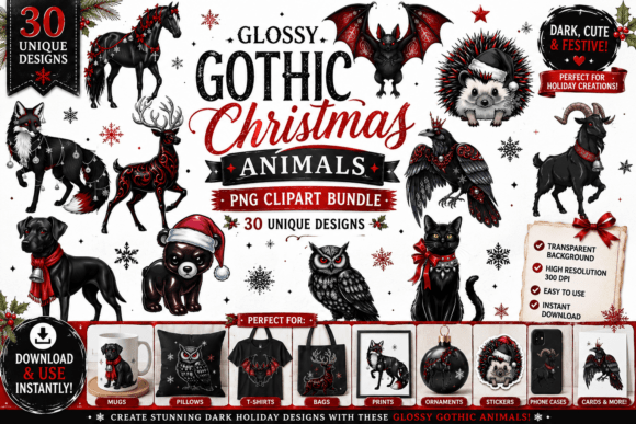 Glossy Gothic Christmas Animals: A Designer's Dark Holiday Toolkit