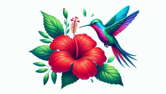 Hibiscus Hummingbirds Pair: A Floral Design Asset