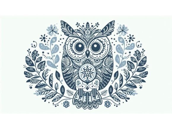 Nordic Folk Art Owl with Intricate Flora: A Visual Asset