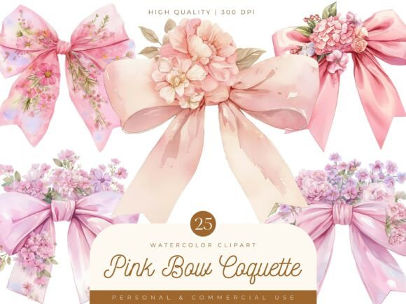 Pink Bow Coquette Clipart: Sweet Country Charm for Modern Design