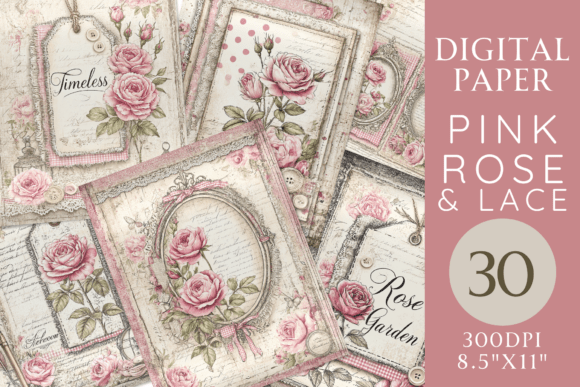 Pink Rose & Lace Journal Paper: Crafting Soft Shabby Chic Projects