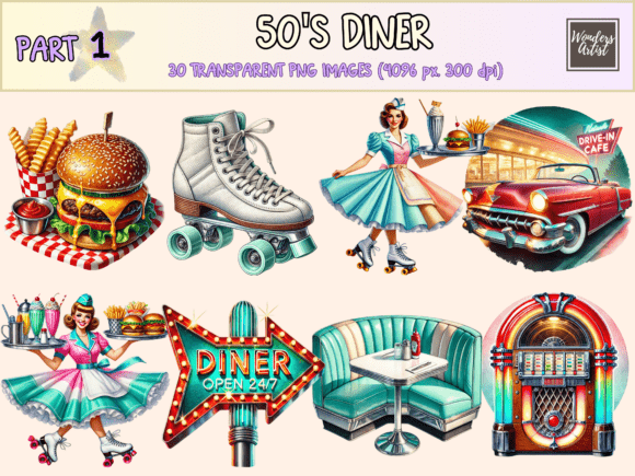 Retro Charm Unleashed: Using 50's Diner Clipart P1