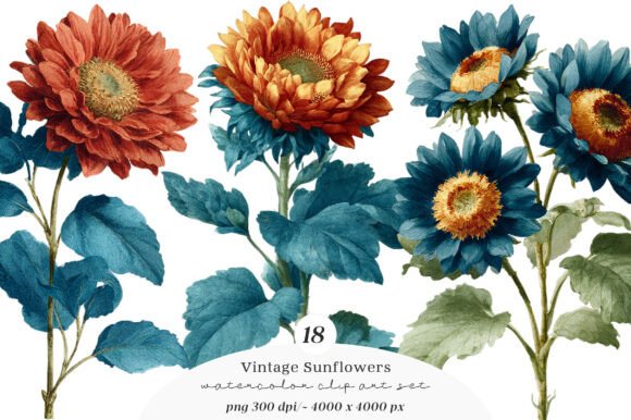 Retro Vintage Sunflowers Cliparts: Capturing Timeless Charm for Modern Projects