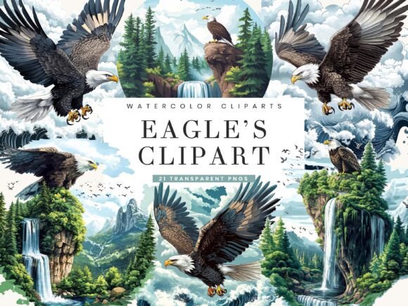 Soar with the Watercolor Eagle's Clipart Bundle