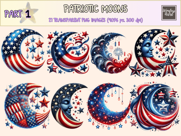 Star-Spangled Skies: Using Patriotic Moons P1 Clipart
