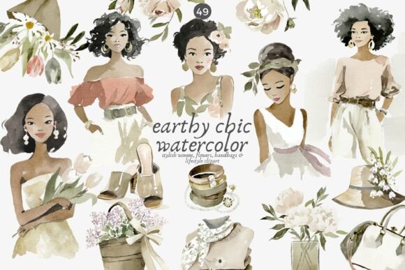 Stylish Watercolor Clipart: A Modern Design Asset