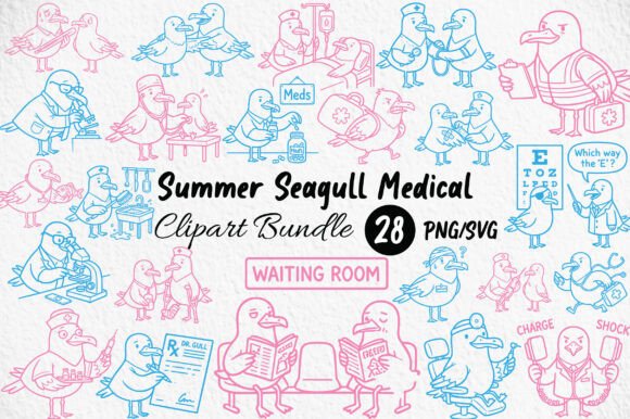 Summer Seagull Medical Clipart: Whimsical Healthcare Designs