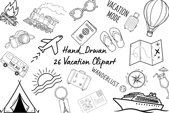 Unleash Your Creativity: 26 Hand-Drawn Vacation Clipart Set