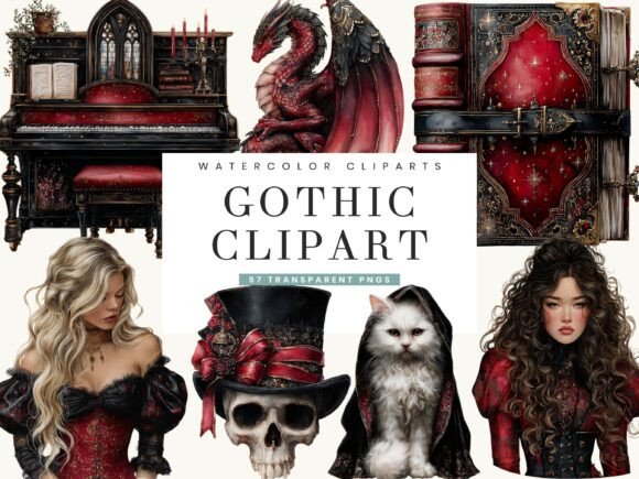 Watercolor Gothic Halloween Clipart: A Darkly Elegant Design Asset