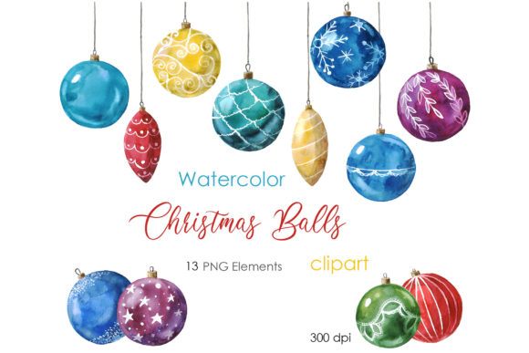 Watercolor Holiday Balls Decor Clipart for Festive Design