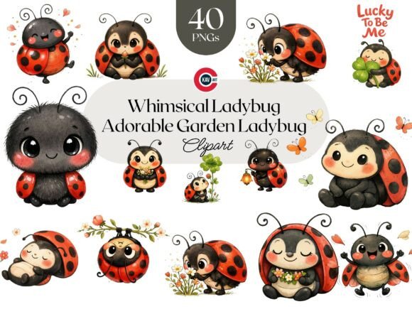 Whimsical Adorable Garden Ladybug: A Charming Clipart Bundle